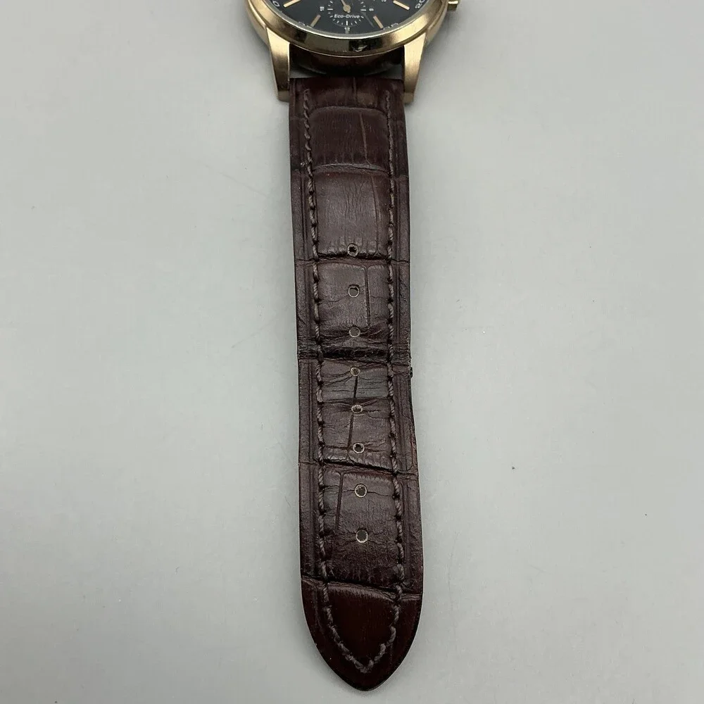 Citizen Eco-Drive Mens Watch 44mm Black Dial Brown Leather 8729-S093040 Day Date